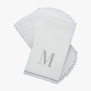 14 PK White and Silver Guest Paper Napkins  - Letter M