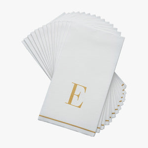 14 PK White and Gold Guest Paper Napkins  - Letter E