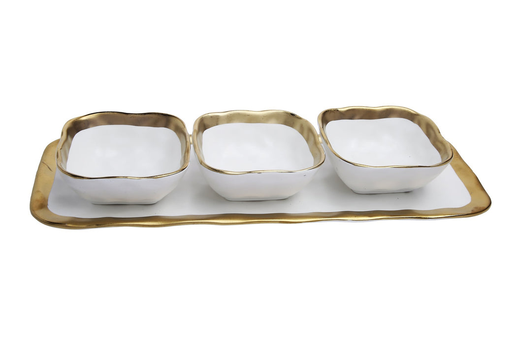 WPR2029 White & Gold Dip Set w Tray