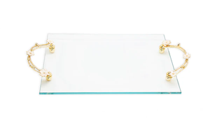 GT2495 Glass Tray with Jewel Flower Handles