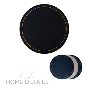 Leather-Look Round Placemat With Gold Outline