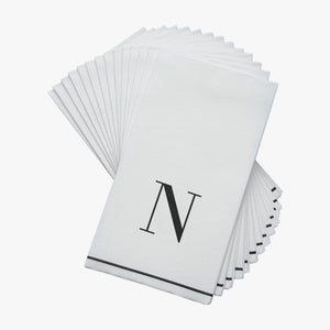 14 PK White and Black Guest Paper Napkins  - Letter N