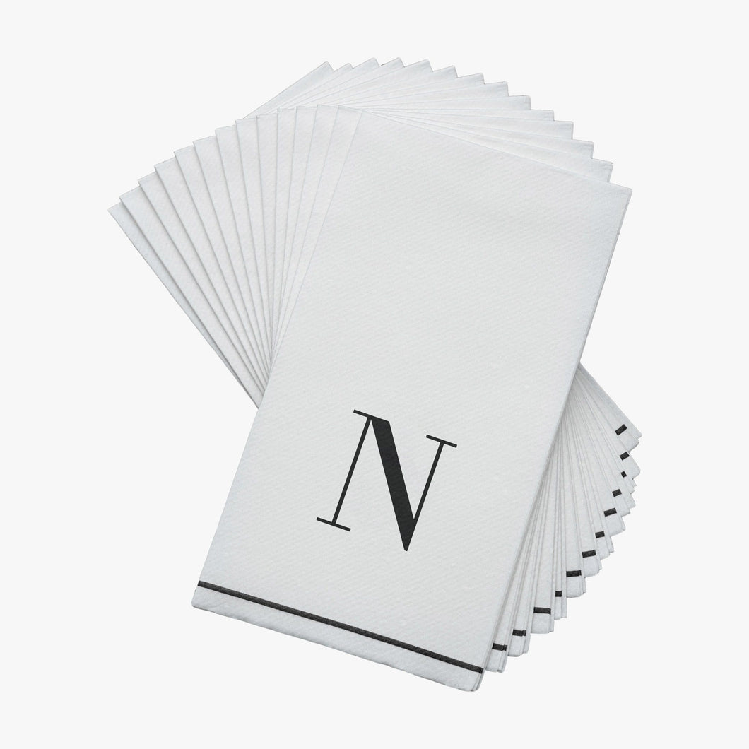 14 PK White and Black Guest Paper Napkins  - Letter N